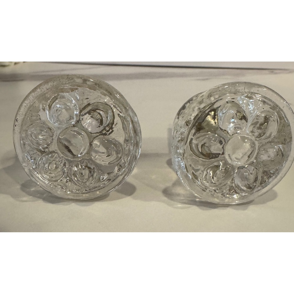 Vintage Clear Pressed Glass Flower Drawer Pulls Cabinet Knobs Set of 2 Floral